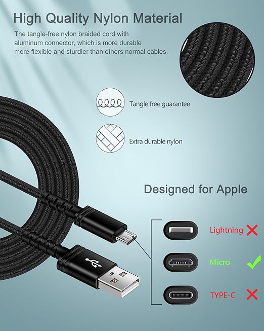 Micro USB Charger, Dual USB Port Wall Block with 6FT Android Fast Charging Cable for Kindle Fire HD 10 8 7 Kids Edition Tablet Paperwhite E-Reader, Samsung J8 J7 Pro S6 S7, Droid Cord AC Power Adapter