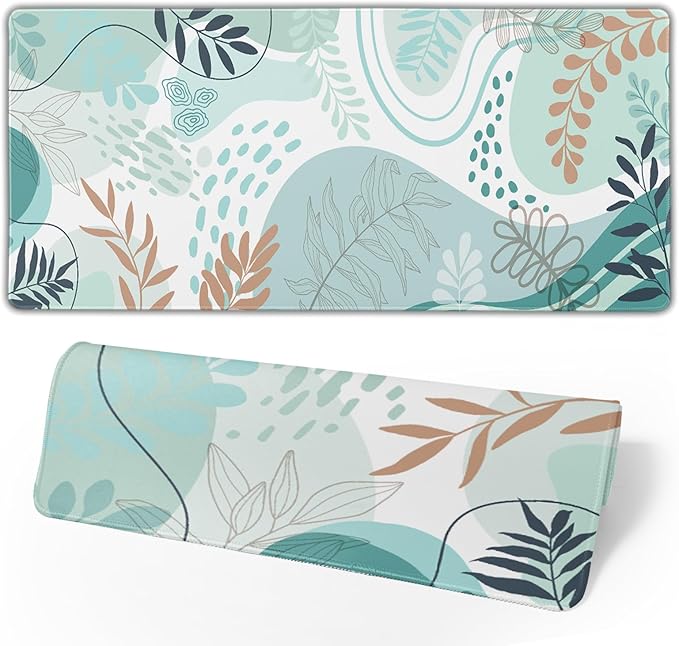Boho Abstract Art Large Mouse Pad 35.4"X15.7" Modern Boho Leaves XXL Extended Mouse Pad Desk Mat Waterproof Non-Slip Rubber Base with Stitched Edges Mouse Mat for Abstract Art Design for Home & Office