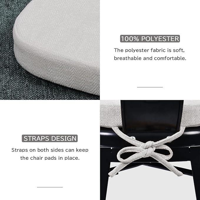 baibu 14x14 Memory Foam Metal Chair Cushions Set of 4, Dual-Layer Design Non-Slip Metal Dining Chair Pads Kitchen Seat Cushion with Machine Washable Cover, 4 Counts, White