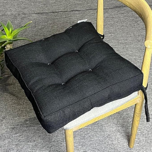 1pcs Square 40 * 40 * 10cm Thickened Seat Cushion with Ties – Durable Non-Slip Chair Pad for Sofa, Dining & Office Chairs，Black