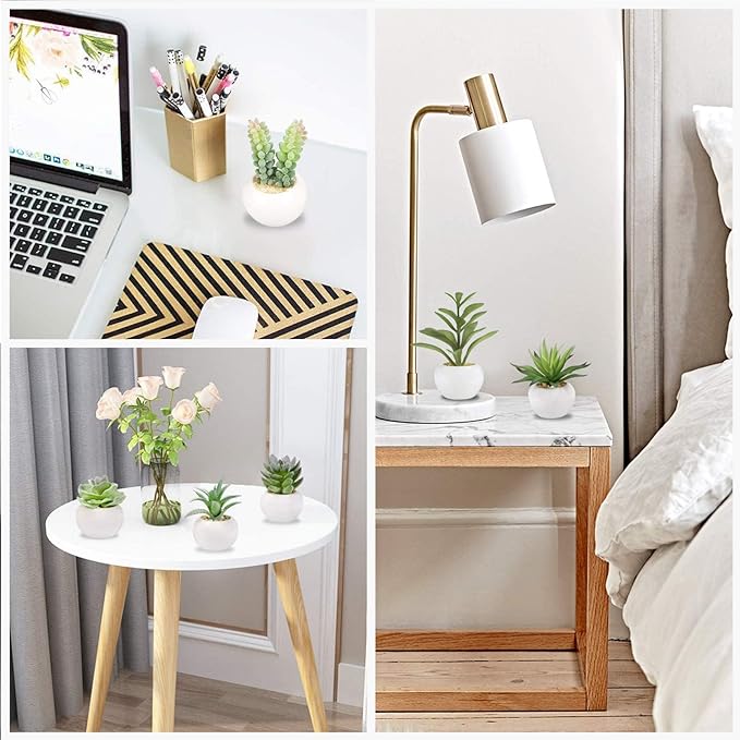 GREENTIME 6 Pcs Mini Artificial Succulents Plants in Ceramic Pots Small Fake Succulent Faux Plant Graduation Decoration Indoor Bedroom Desk Bathroom Office Living Room Table Shelf Teacher Appreciation
