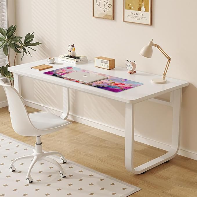 Butterfly Floral Large Mouse Pad Desk Pad, 27.5x11.8in Dreamy Floral Extended Keyboard Mouse Mat with Stitched Edges,Waterproof Non-Slip Rubber Base for Office, Laptop,Computer and Home