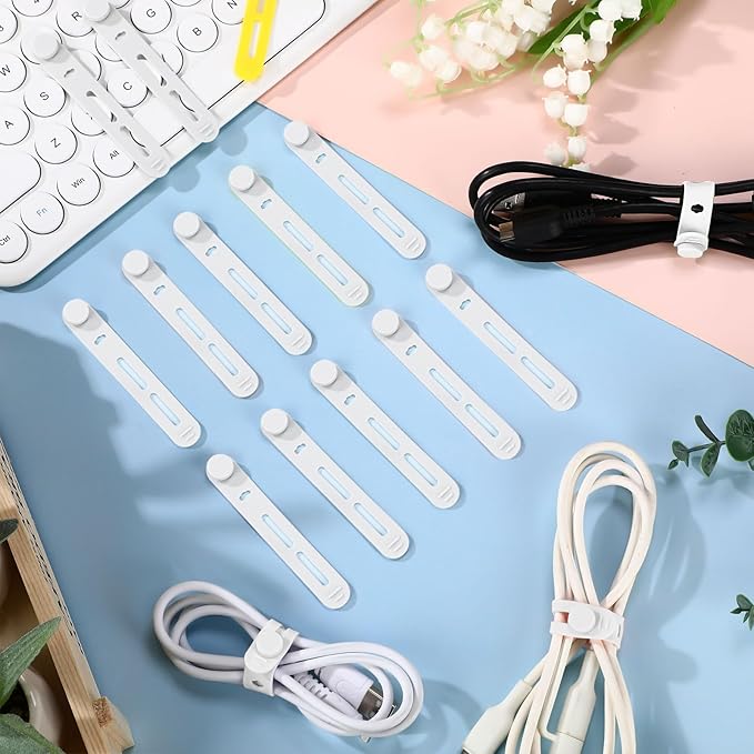 Tellegloww 42 Pcs Silicone Cable Ties Reusable Cord Organizer Adjustable Data Cable Wraps for Earphone Phone Charger Computer Cord Management Straps Travel Essentials(White,3.15 Inch)