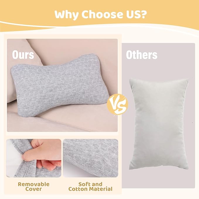 vocheer Small Pillows for Sleeping, 11”x6”x2.5’’ Mini Travel Pillow, Tiny Pillows for Neck, Wrist, Lumbar and Knee, Pets Pillow, Cotton, Machine Washable,Light Grey-1PC