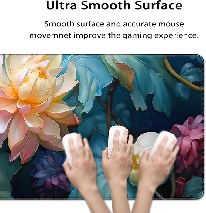 35.4 x 15.7 in, XXL Large Mouse Pad for Desk, Extended Keyboard Mouse Mat for Computer Office, Big Mouse pad with Stitched Edges, Gaming Pc-Colorful Flower Oil Painting Style