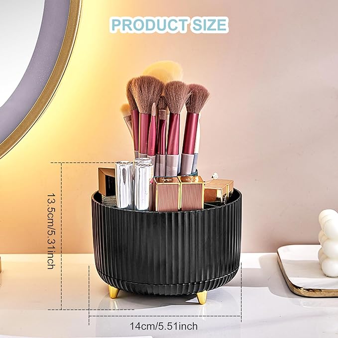 Cayxenful Pencil Holder For Desk,5 Slots 360°Degree Rotating Desk Organizers And Accessories,Desktop Storage Stationery Supplies Organizer, Cute Pencil Cup Pot For Office, School, Home (H-Black)