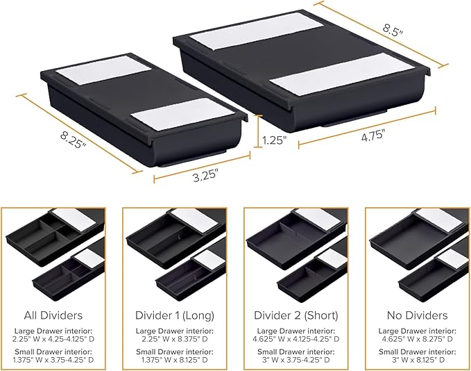 Bostitch Konnect Under Desk Drawer,Self-Adhesive Slide Out Storage Organizer with 4 Customizable Dividers,2 Count (Pack of 6)