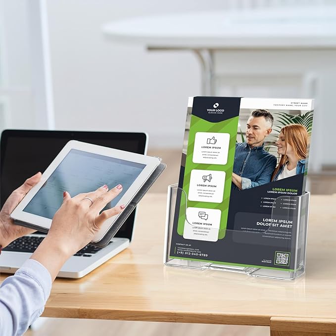 MaxGear Acrylic Brochure Holder 6 x 8 inch, Display Stand Plastic Clear Flyer Holders for 5.5 x 8.5 inch, 5 x 7 inch Menu, Literature, Trifold Pamphlet, Magazine, Countertop or Wall Mount, 2 Pack