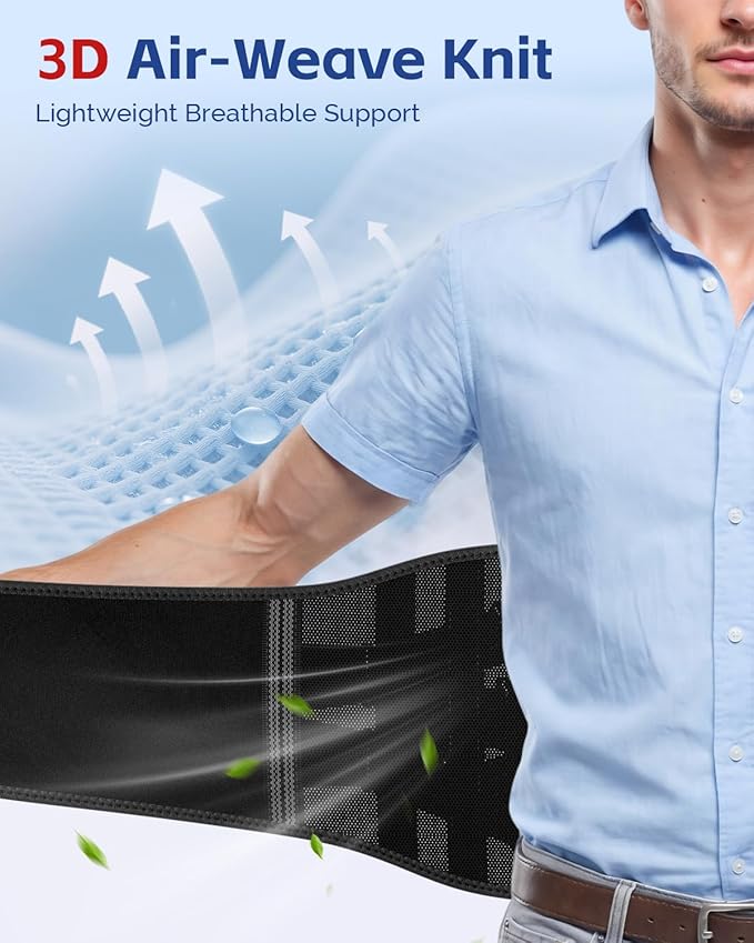 FEATOL Back Brace for Lower Back Pain Women Men, Removable Dual-Side Spine Lumbar Pad with Snug Fit, Adjustable Support Belt for Work, Gray, Size L 34.5-39"