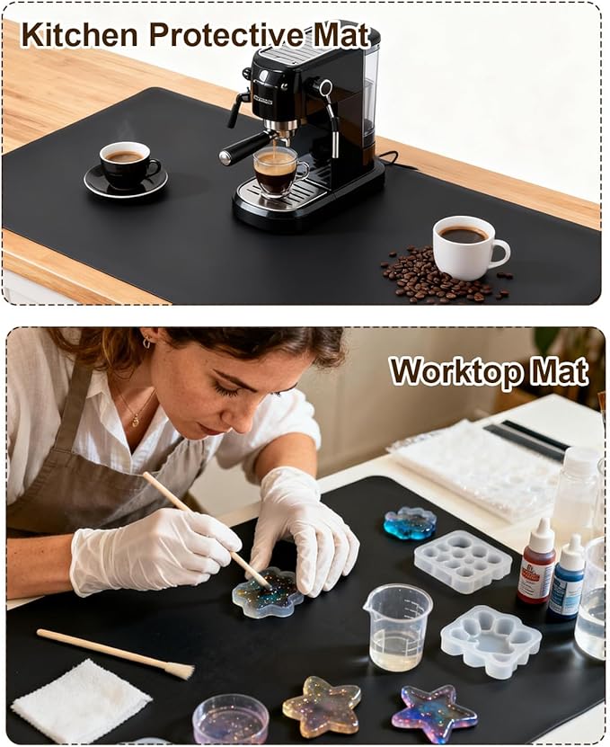 Silicone Crafting Mat for Artists, 32"x24"x1.2mm Large Nonstick Art Sheet for Resin Craft, Jewelry Casting, Acrylic Painting, Clay Work, Heat Resistant Desk Protector and Placemat | Black