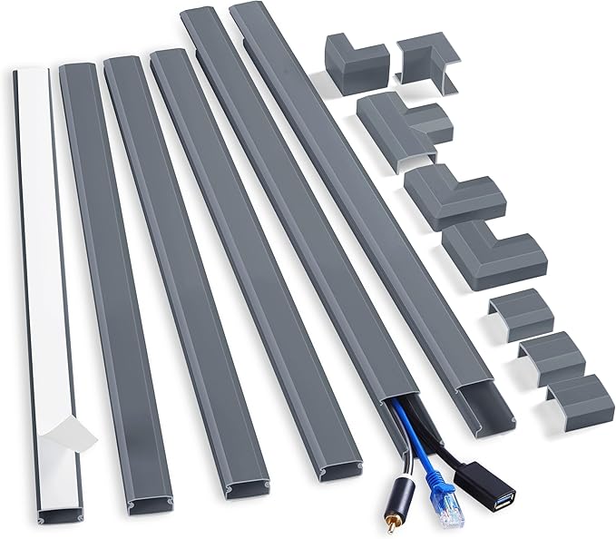 ZhiYo Cord Cover Wall Kit, 94.5in Cord Hider Wall Mounted TV, Self-Adhesive Wire Covers for Cords, Paintable Wire Hiders Cable Raceway Kit, Cable Concealer, 6 x L15.75in W1 H0.5in, Grey