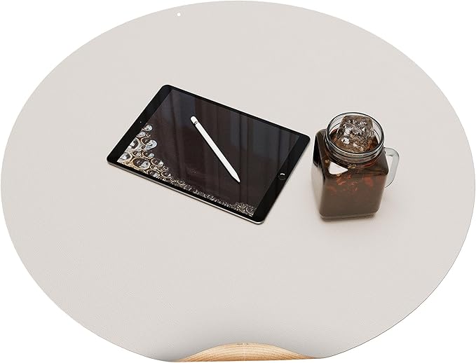 CENNBIE 18 Inches Round Placemats - Cork & Leather Table Mat - Suitable as Side Dining Coffee Table Cover Protector - Can Be Cut to Fit (6"-18", Cream)