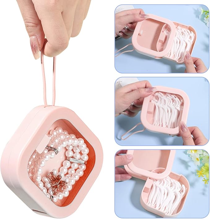 Prudiut 2Pcs Hair Tie Organizer, Hair Accessories Organizer Portable Hanging Desktop Travel Storage Box for Small Items Jewelry Bead Cotton Swabs(Pink and White)