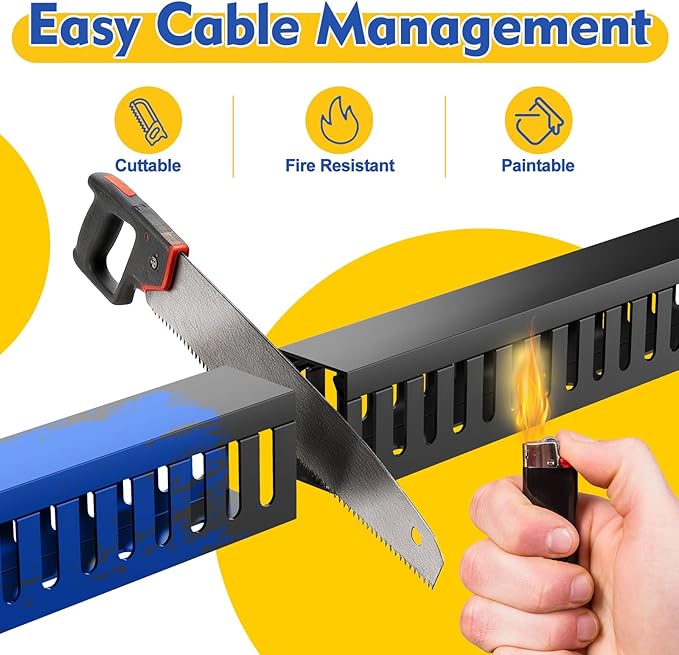 Open Slot Wiring Raceway Cable Duct, 123in Cable Management Channel Cord Track,Desk Wire Channel, Under Desk Cable Management to Hide Cables, Wires for Computers (Black, 1.18" Hx1.57"W, 15.4''L(8 Pc))