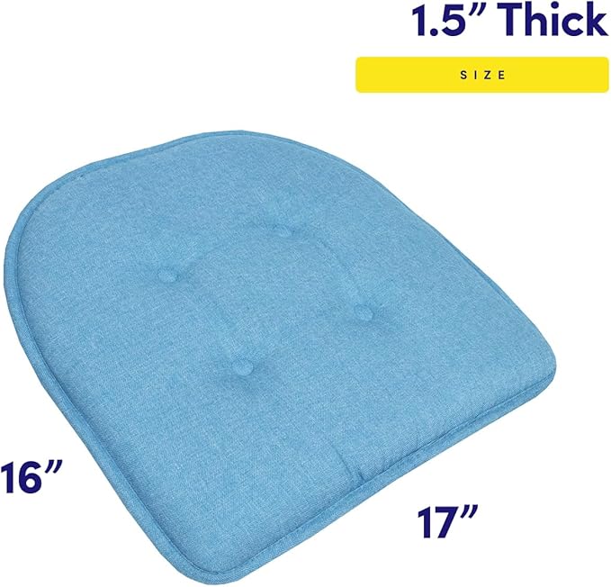 Sweet Home Collection Chair Cushion Memory Foam Pads Tufted Slip Non Skid Rubber Back U-Shaped 17" x 16" Seat Cover, Turquoise 4 Count
