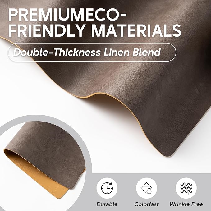 Placemats Set of 4 Reversible Dual-Color Table Placemats, Faux Leather 100% Waterproof Oil-Proof Wipeable Place Mats, Heat Resistant Dual Sided Table Mats for Kitchen/Dining/Party (Dark Brown&Yellow