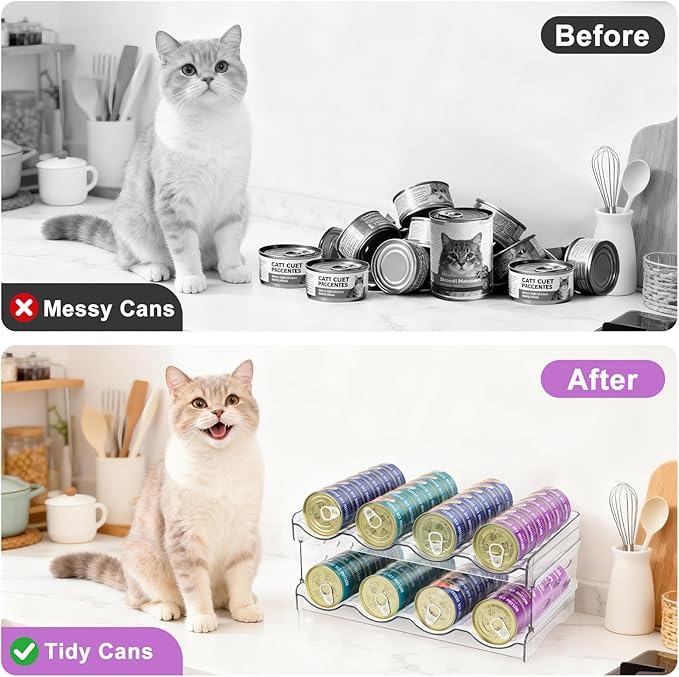 Cat Food Can Organizer, Can Organizer for Pantry, Transparent Cat Food Storage Container Holds 48 (3.5oz) Cans, Canned Food Organizer and Storage for Countertop Kitchen Cabinet (4 Tier-2 Layer)