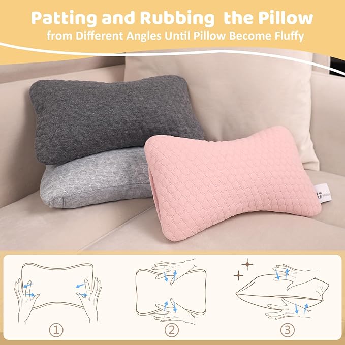 vocheer Small Pillows for Sleeping, 11"x 7" Mini Travel Pillow, Tiny Pillows for Neck, Wrist, Lumbar and Knee, Pets Pillow, Cotton, Machine Washable,Light Grey-2PC