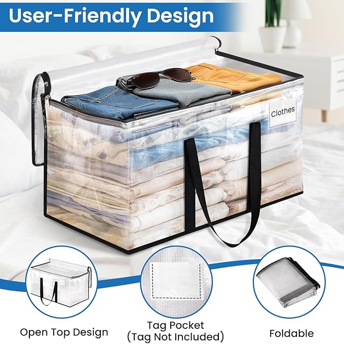 RoomHacks Clear Heavy Duty Extra Large Moving Bags, Reinforced Handle and Double Zipper Storage Bags, Packing Bags Alternative (8 Packs)