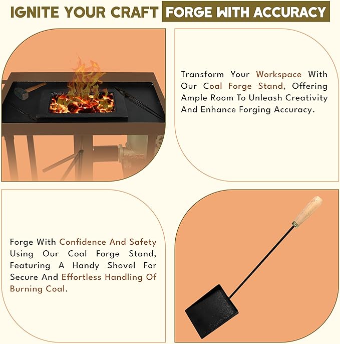 SIMOND STORE fire Pot Coal Forge Stand with Hand Blower Blacksmith Forge kit - Perfect for Coal Forge fire pots & Hand blowers Blacksmithing Starter kit Steel Coal Forge kit Stand - Forge Starter kit