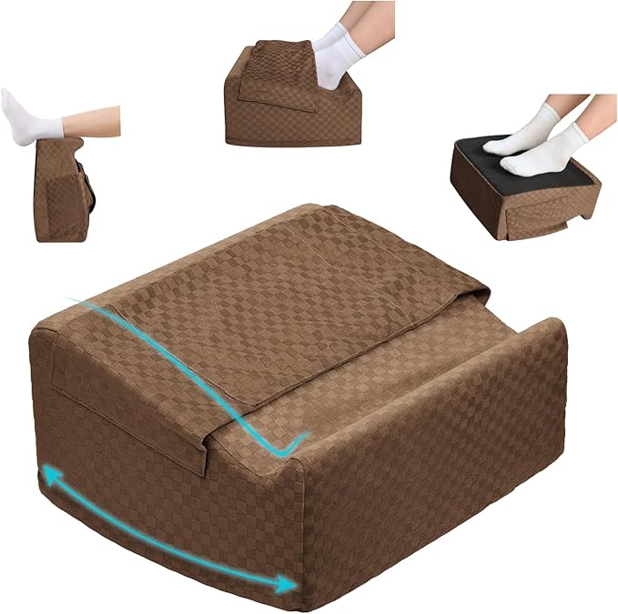 Ergonomic Foot Rest for Under Desk at Work – 15° Tilt Angle Under Desk Footrest with High-Resilience Foam, Velvet Top & Non-Slip Base, Comfortable Foot Stool for Office Chair and Home, Brown