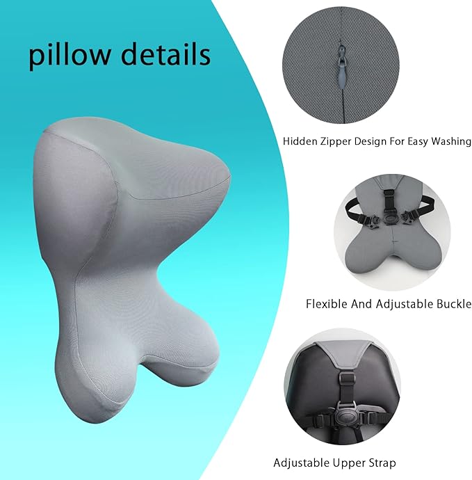 Car Neck Pillow for Driving Seat headrest Pillow/Gaming Chair Pillow with Adjustable Strap Removable Cover Ergonomic Design Neck Support Pillow for Car, Office Chair, Gaming Chair (Grey)