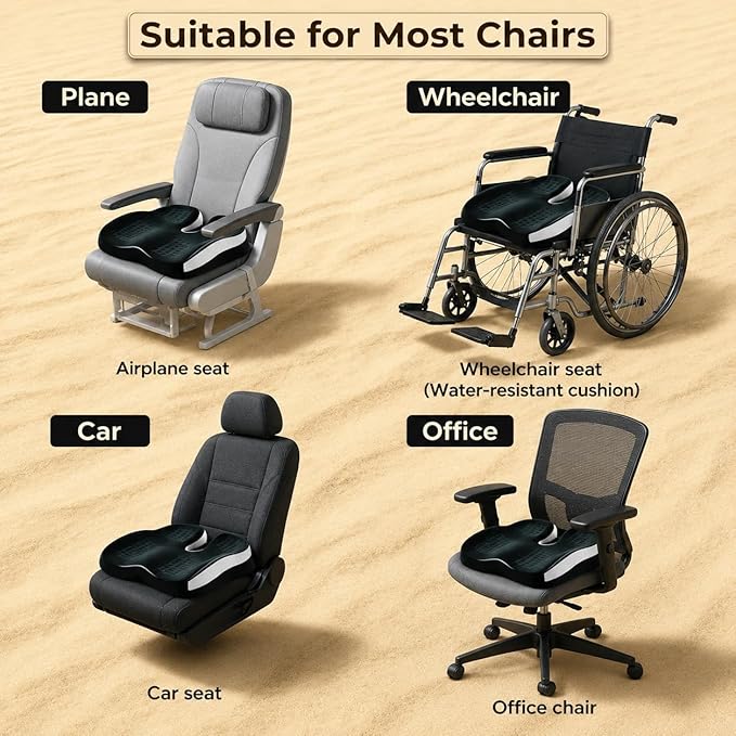 Seat Cushions for Office Chairs Wheelchair Cushion for Long Sitting Back Pain，Memory Foam Seat Car Computer Desk Chair Cushion，Coccyx Cushion for Tailbone Pain Relief Cushion Office Chair Black White
