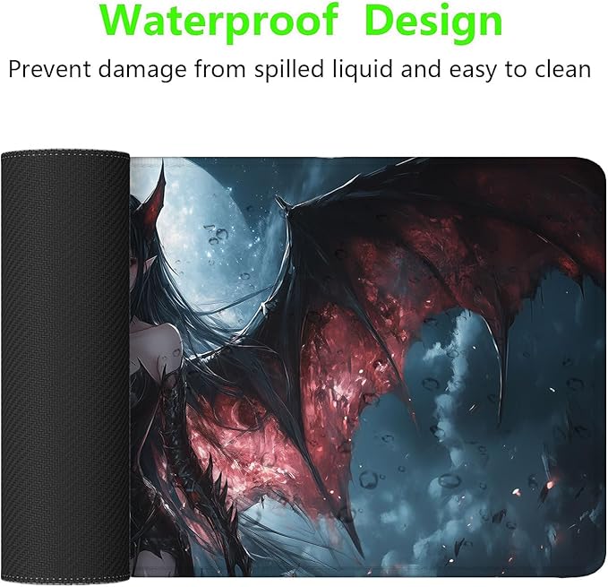 Anime Desk Mat Dark Fantasy Medieval Bat Wings Moon XL Mouse Pad Large Mousepad Extended Laptop Keyboard Mat Gaming Desk Pad Mouse Mat 31.5"x11.8" Office Computer Keyboard Laptop Home