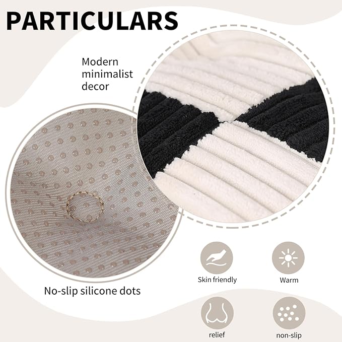 Office Stacking Chair Cushions 4 Pack, Corduroy High Density Foam Kitchen Seat Cushions with Ties, Square 17" x 17" Indoor Non-Slip Dining Chair Pads, Black+ White，4pcs