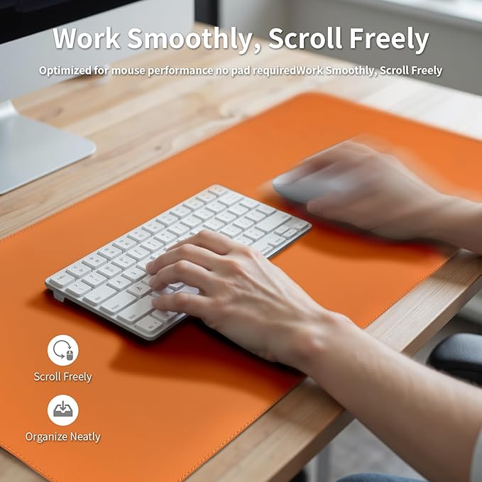 Large Desk Pad Non-Slip Desk Mat Protector for Keyboard Mouse Waterproof Vegan Leather Surface Faux Leather Laptop Mat Smooth Mouse Pad Premium Gift Tube Sunset Orange 39" x 17"