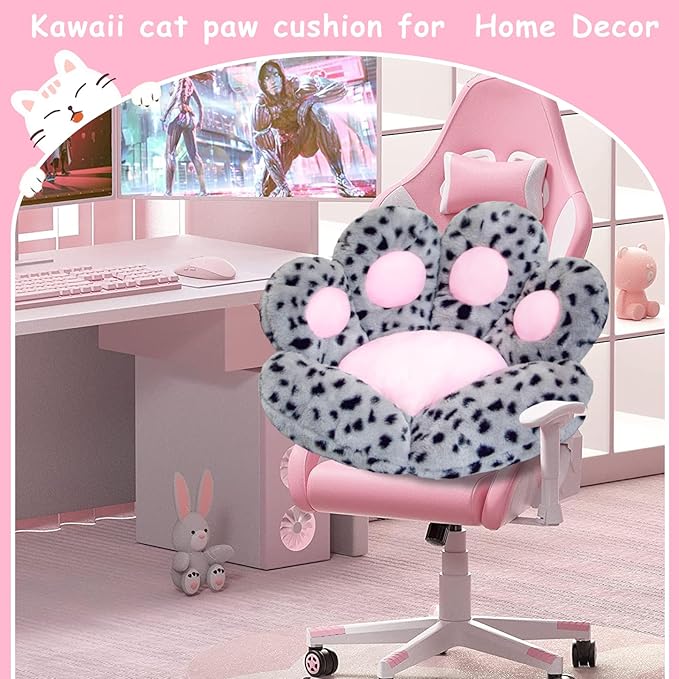 DOBUONO Cat Paw Cushion Kawaii Office Chair Cushion Comfy Plush Gaming Chair Cushion Cute Seat Cushion for Girl, Cute Gaming Accessories Room Decorate (Leopard Print)