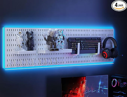 12 * 12in Pegboard Set, DIY Pegboard Combo Kit, Wall-Mounted Storage Organizer, Includes 4 pegboards and 18 Accessories, Suitable for Office, Gaming Room, Kitchen, and Decorative Display (White)