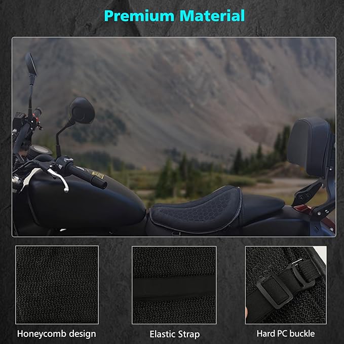 SUNPIE Motorcycle Seat Cushion Gel Pad Foldable Soft Seats with Pressure Relief Pads for Motorcycles Breathable and Shock Absorption Lightweight Large Seat Pad for Long Rides(Large)