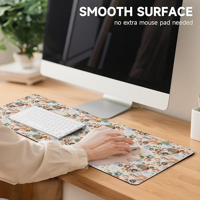 AUPET Leather Large Mouse Pad Desk Blotters – 35 x 17in Cute Desk Mat with PU Surface, Non-Slip Desk Pad Protector,Waterproof Desk Writing Pad for Office Home (Watercolor Leopard Style)