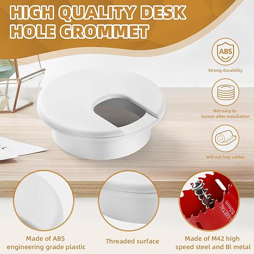 Desk Grommet 2 Inch (50 mm) 10 Pieces, Desk Hole Cover for Cables Black, ABS Plastic Grommet Hole Cover with Hole Saw for Wires Cables Through the Countertop by XIOGZAXI