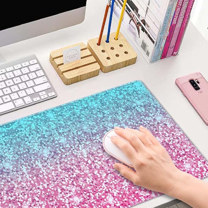 Pink Glitter Pattern Mouse Pad (31.5 × 11.8 × 0.12 inch) Extended Large Mouse Mat Desk Pad, Stitched Edges Mousepad,Non-Slip Rubber Base,Gaming Mouse Pad XL
