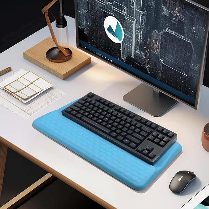 Computer Keyboard Stand Pad with Wrist Rest, Ergonomic Comfy Tilted Keyboard Stand Riser Holder Pad for Office Home (Blue)