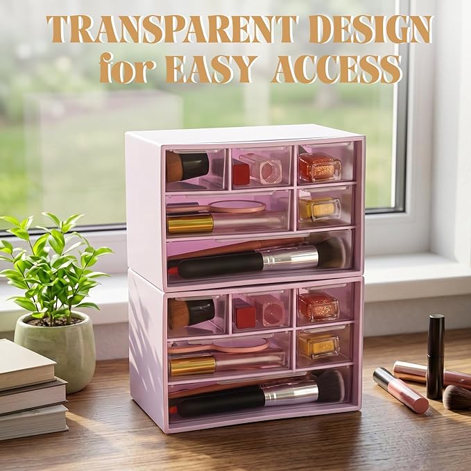 Briwooody 6 Pack Craft Drawer Organizer with 6 Clear Drawers 7.09" x 3.94" x 4.72" Stackable Suspension, Small Storage Drawers for Office, Classrooms, and Home Desk Organization, Purple