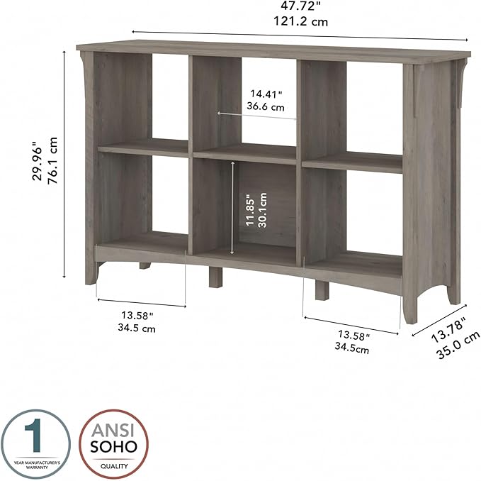 Bush Home Salinas 6 Cube Organizer in Driftwood Gray, Office Storage Solution, Home Organizer with Open Shelving, Compact Unit for Books and Supplies