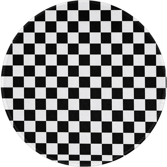 Black and Wite Checkerboard Round Mouse Pad Premium Textured Mouse Mat Washable Mousepads with Extended Stitched Edges Non Slip Rubber Base Small Mousepad 7.9 X 7.9 X 0.12 Inches