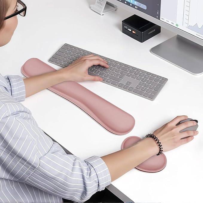 Bloss 2 Wrist Rest Support for Mouse Pad & Keyboard Set, Ergonomic Design Wrist Support Pad for Keyboard, Soft Memory Foam Desk Pads Support Hand and Arm Easy Typing Pain Relief - Pink