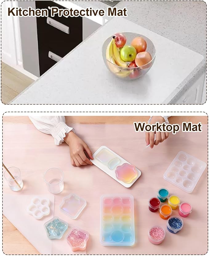 Silicone Crafting Mat for Artists, 32"x24"x1.2mm Large Nonstick Art Sheet for Resin Craft, Jewelry Casting, Acrylic Painting, Clay Work, Heat Resistant Desk Protector and Placemat | Translucent