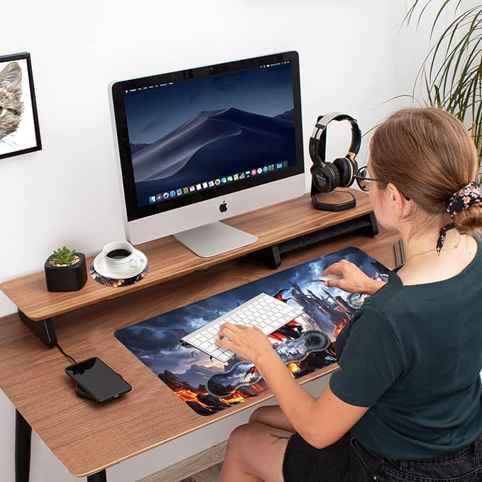 Ergonomic Mouse Pad Set with Wrist Support for Keyboard and Wrist Rest for Mouse, Memory Foam Comfort, Non-Slip Large Desk Mat for Home Office Pain Relief,Magic Dragon Castle