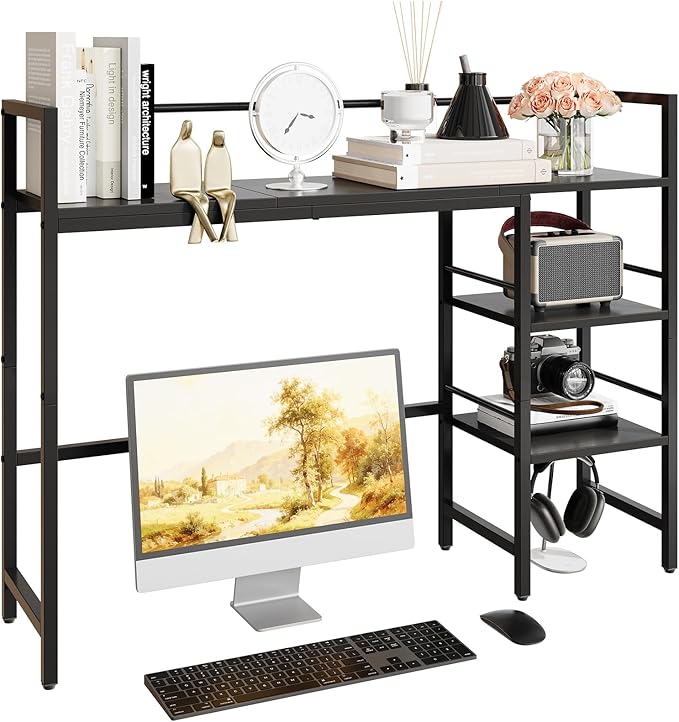 HavenlyYouth Desk Shelf, 38.6 Inch Wood Desk Organizer Shelf for Computer Monitor, Desk Hutch Storage, Desktop Shelf for Top of Desk, 3 Tier Desktop Bookshelf for Home Office Dorm, Black