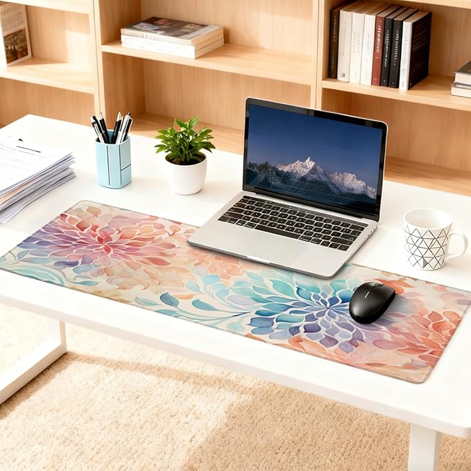 Large Mouse Pad Watercolour Abstract Flower Non-Slip Rubber Long Gaming Desk Mat Big Computer Keyboard Mousepad Waterproof Protector Wristing Pad for Gaming Office Home Decorative 31.5 X 11.8 Inch