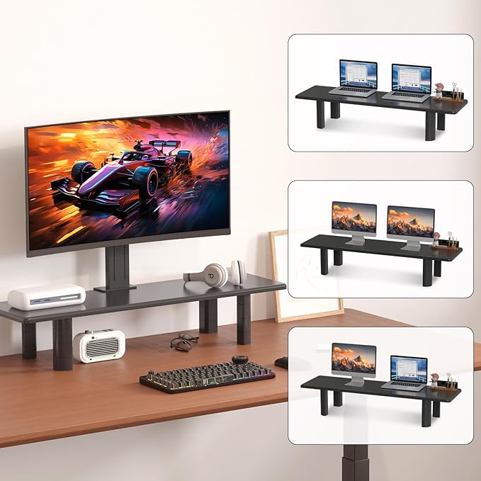 suptek Dual Monitor Stand Riser, 32.28Inch Large Monitor Stands for 2 Monitors, Computer Monitor Stand, Wooden Desktop Oraganizer Shelf for Office Desk Computer,TV,Laptop