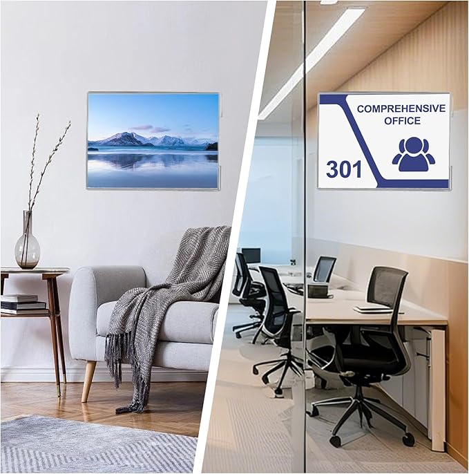 20 Pcs Acrylic Sign Holder 11 x 8.5, Horizontal Wall Mount Sign Holders with Adhesive, Clear Plastic Frames Paper Display Sign Holders for Office, Home, Store, Restaurant - No Drilling
