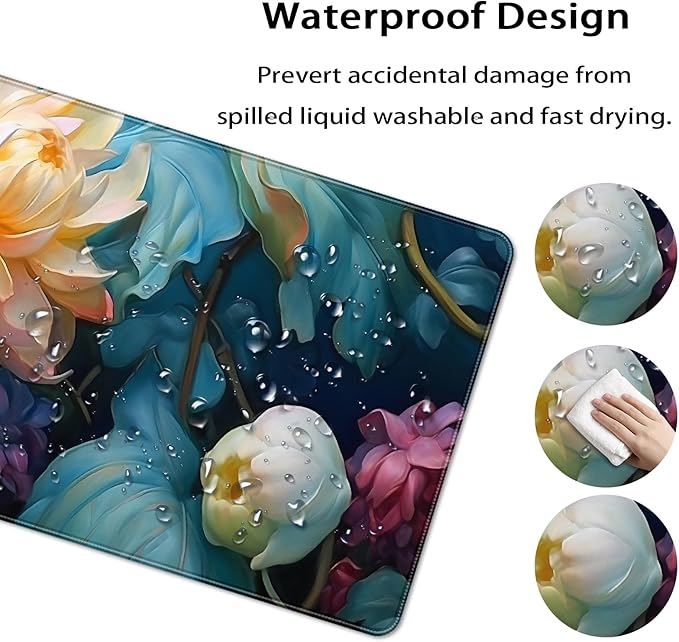 35.4 x 15.7 in, XXL Large Mouse Pad for Desk, Extended Keyboard Mouse Mat for Computer Office, Big Mouse pad with Stitched Edges, Gaming Pc-Colorful Flower Oil Painting Style