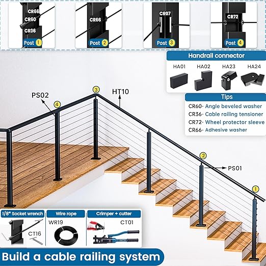 Muzata 20 Pack 1/8" Level Wheel Black Cable Railing Grommets ONLY for Level 1/8" Wire Rope T316 Stainless Steel Protector Sleeves Deck Cable Railing Hardware Kit Metal Posts CR72