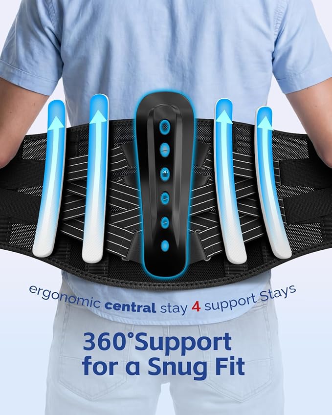 FEATOL Back Brace for Lower Back Pain Women Men, Removable Dual-Side Spine Lumbar Pad with Snug Fit, Adjustable Support Belt for Work, Gray, Size S 25-29.5"